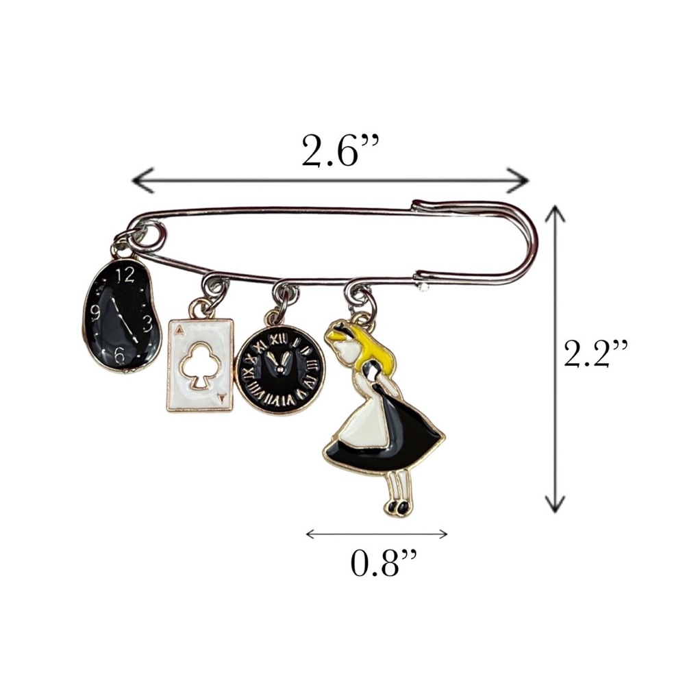 Alice in Wonderland Black & Silver Lapel Pin Brooch - Picture 14 of 14